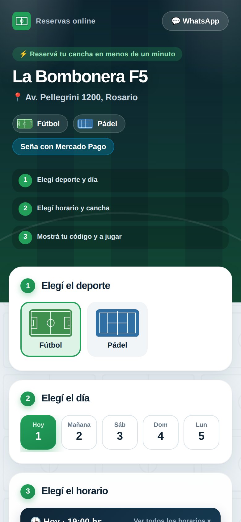 Web de reservas de Deportia en el celular