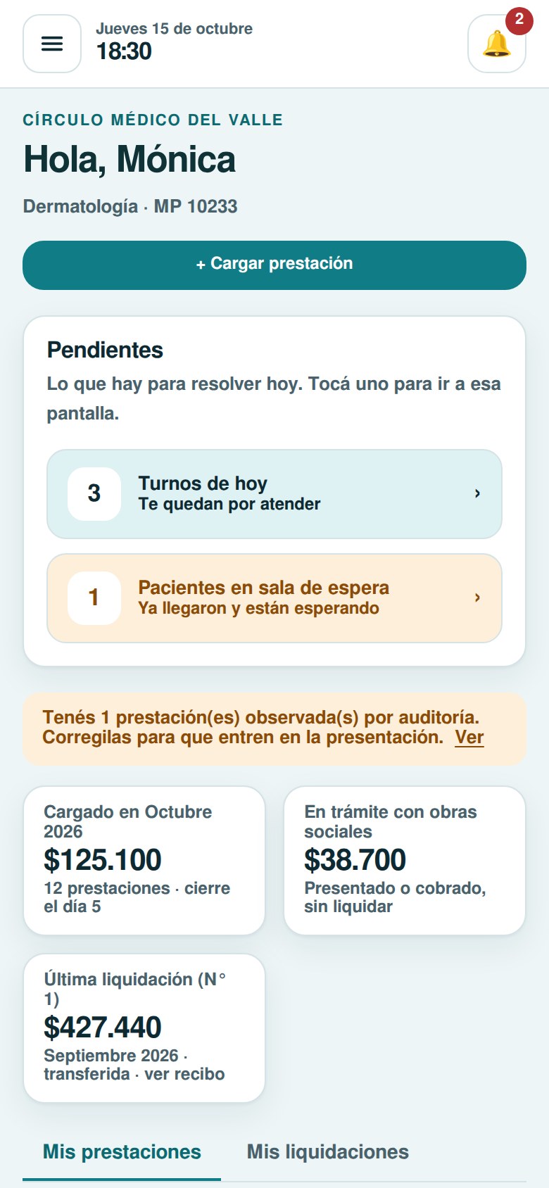 Portal del médico: carga de prestaciones y honorarios