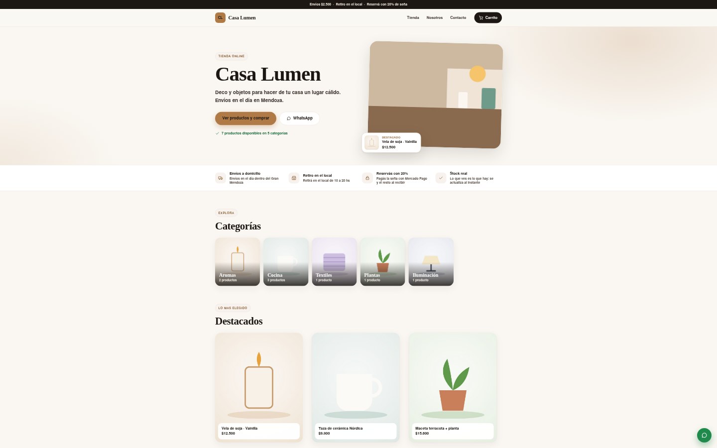 Tienda online de un negocio con Velora, vista en la compu